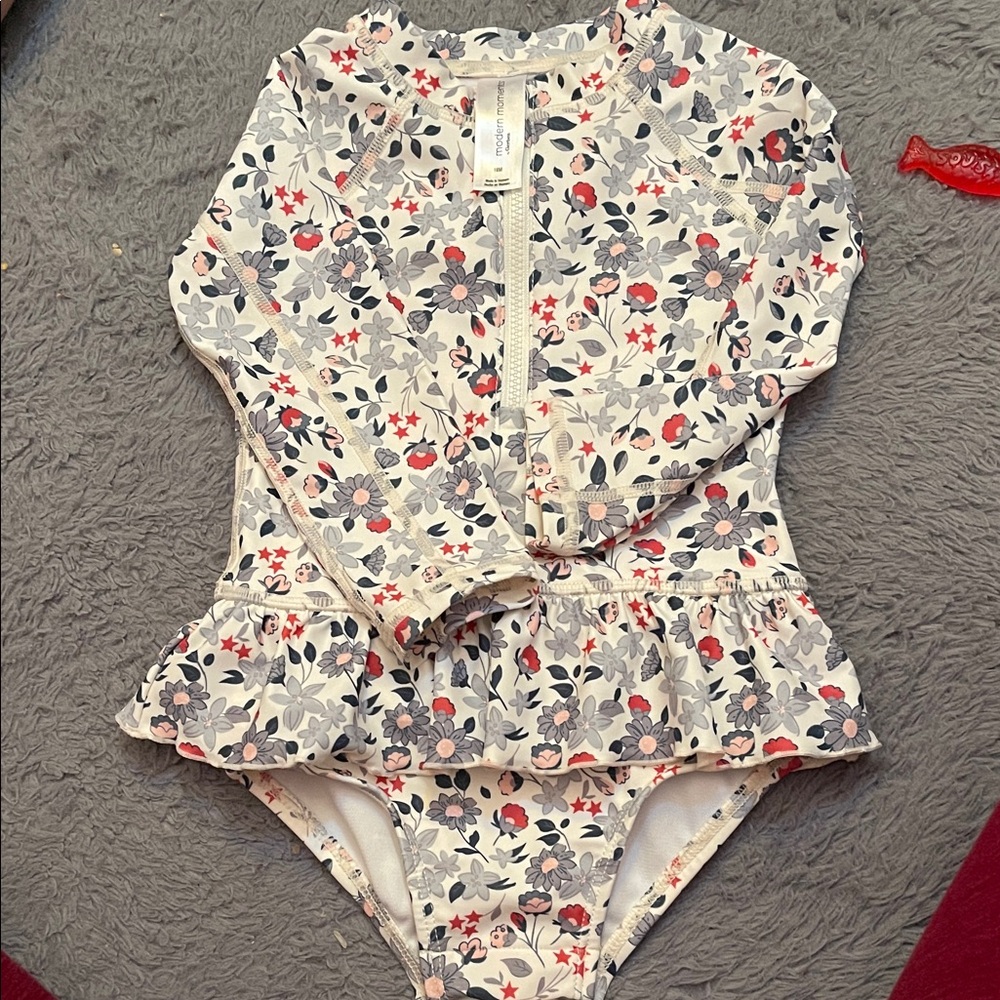 Modern Moments by Gerber Baby and Toddler Girl Peplum Ruffle Rash Guard - 18M